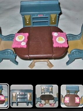 Fisher-Price Blue and Brown Doll Dining Set with Pink Placemats